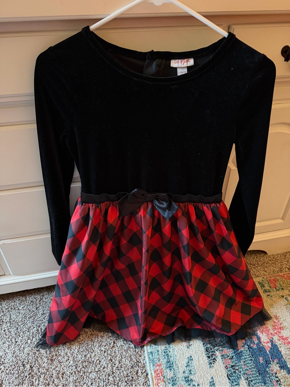 Cat & Jack | Girls Black Velvet Top with Red Plaid Skirt Dress